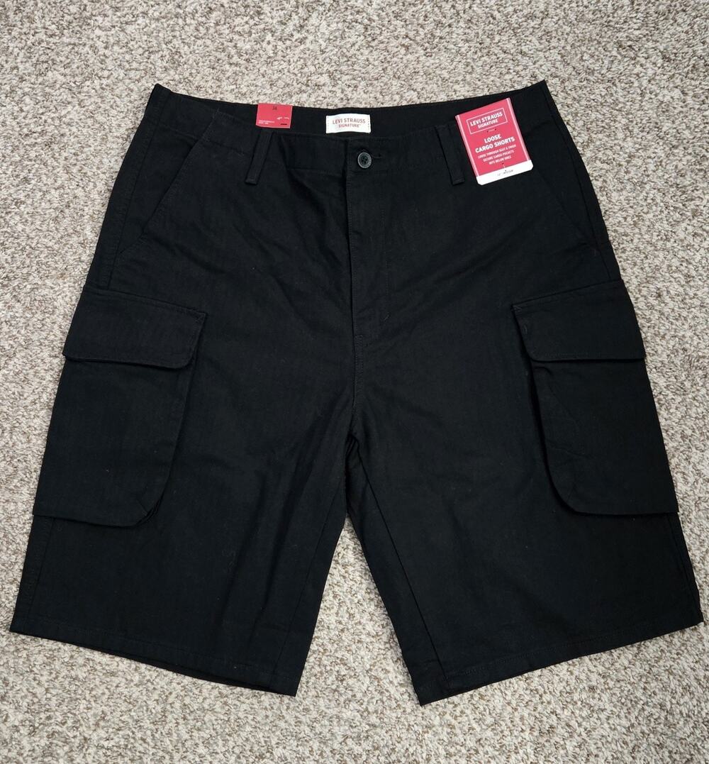 Levi Strauss Signature Mens Loose Black Cargo Shorts Size 36 Inseam 12" *NWT*